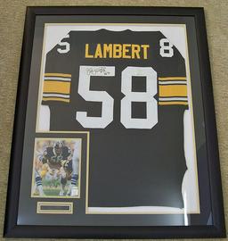 Framed Jack Lambert #58 Pittsburgh Steelers Autographed Black Jersey w/ Signed 8 x 10 Photo, COA