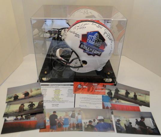 Full Size HOF Helmet Signed By 13 Famers, Ticket, Line Up Sheet Session 2, Photos, COA, Display Case