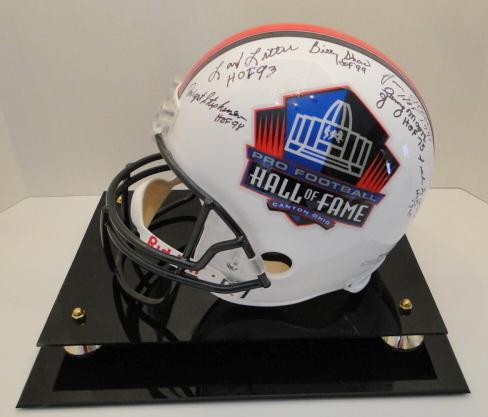 Full Size HOF Helmet Signed By 13 Famers, Ticket, Line Up Sheet Session 2, Photos, COA, Display Case