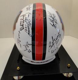 Full Size HOF Helmet Signed By 13 Famers, Ticket, Line Up Sheet Session 2, Photos, COA, Display Case