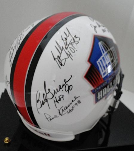 Full Size HOF Helmet Signed By 13 Famers, Ticket, Line Up Sheet Session 2, Photos, COA, Display Case