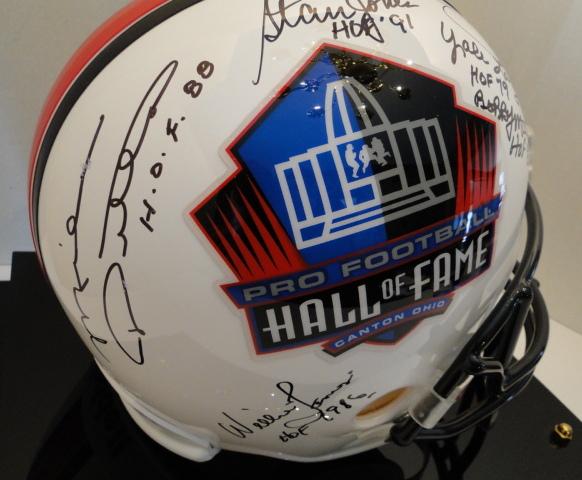 Full Size HOF Helmet, Signed By 11 Famers Ticket, Line Up Sheet Session 1, Photos, COA, Display Case