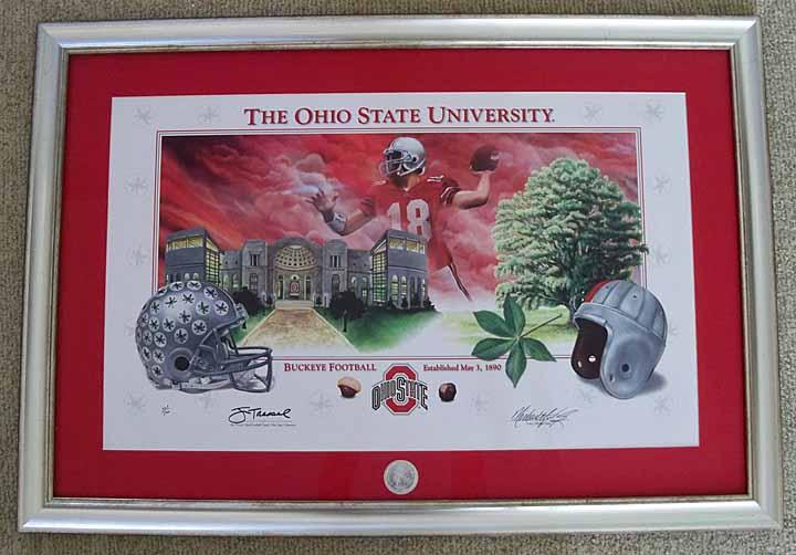 Limited Edition Signed Jim Tressel and Numbered Lithograph "A Celebration of Buckeye Football", COA