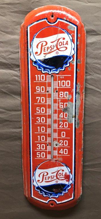 Pepsi-Cola Metal Thermometer 8"x27"