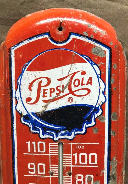 Pepsi-Cola Metal Thermometer 8"x27"
