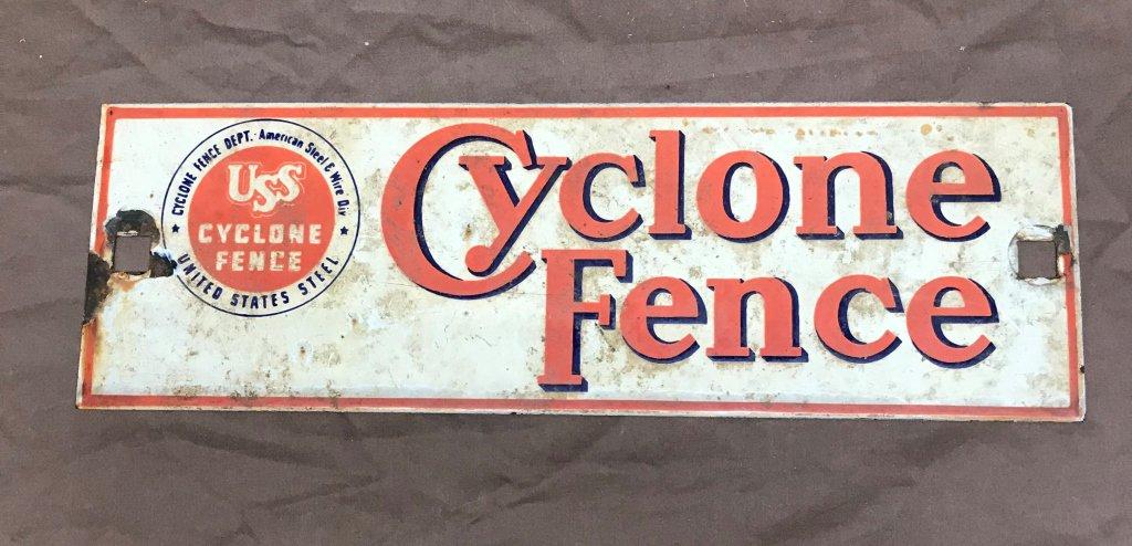 Cyclone Fence Porcelain Sign 4-1/2x13-1/2"