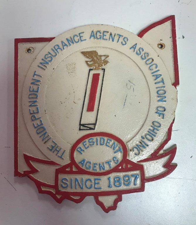 Ohio Insurance Agent Cast Iron Plaque 8"x9"