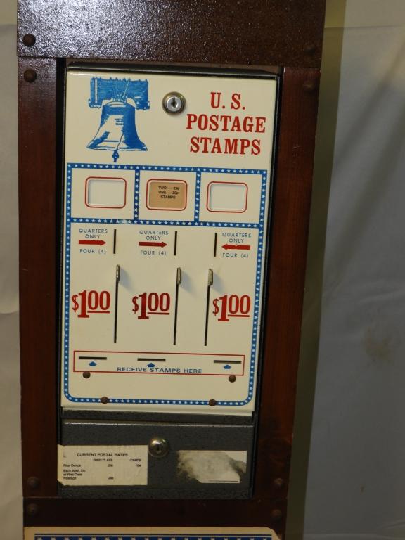 US Postal Stamp machine w/ wood stand, 17"X54"