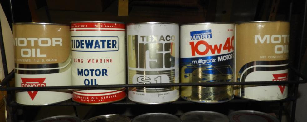 (5) 1 qt cans - Conoco motor oil, Tidewater motor