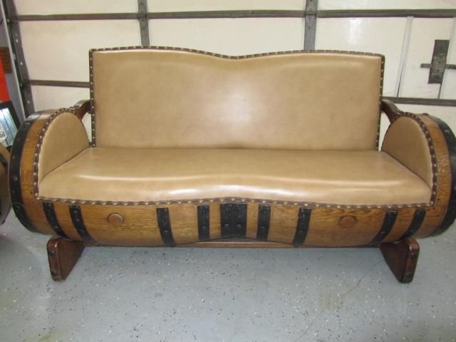 Leather Barrel Couch w/ Side Table 68X30X35