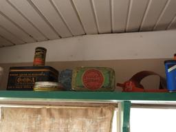 Collection of tins, mostly tobacco