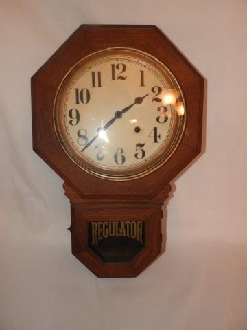 Regulator hanging clock, time & chime, oak case