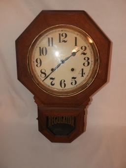 Regulator hanging clock, time & chime, oak case