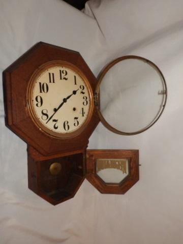 Regulator hanging clock, time & chime, oak case