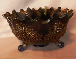 Footed blue Carnival bowl, 9 1/2"