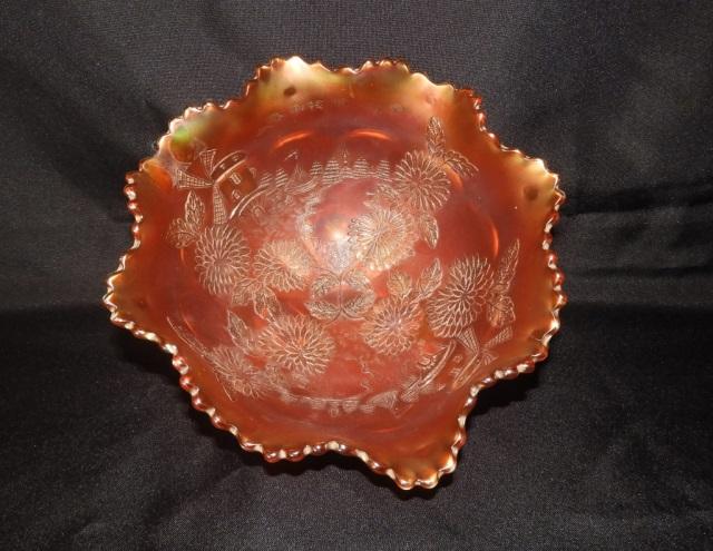 Marigold Carnival ruffled edge bowl, 9”