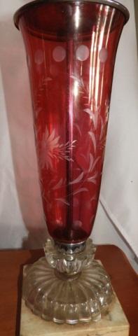 3 pcs, 2 matching etched cranberry & clear glass