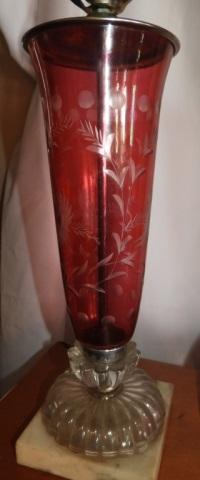 3 pcs, 2 matching etched cranberry & clear glass
