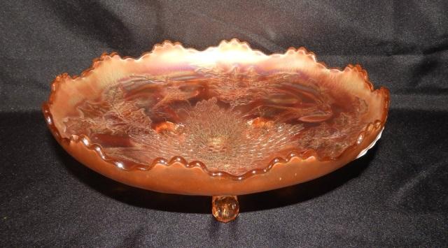 Marigold Carnival footed bowl, stag & holly, 10 ¾”
