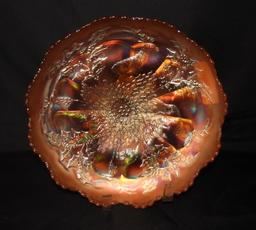 Marigold Carnival footed bowl, stag & holly, 10 ¾”