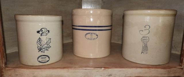 3 pcs - 3 gal. blue ribbon crock, Marshal Pottery