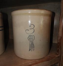 3 pcs - 3 gal. blue ribbon crock, Marshal Pottery