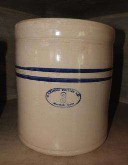 3 pcs - 3 gal. blue ribbon crock, Marshal Pottery