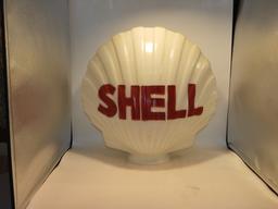 Shell clam, glass w/ fired on letters