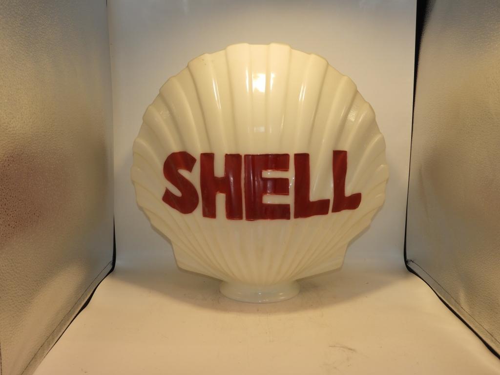 Shell clam, glass w/ fired on letters