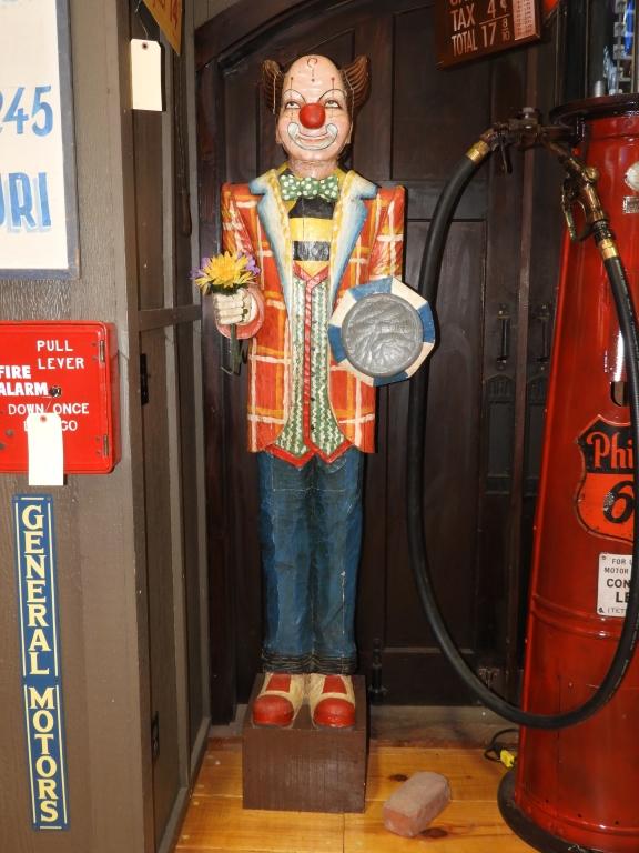 Carved wood carnival clown, 23"x80"