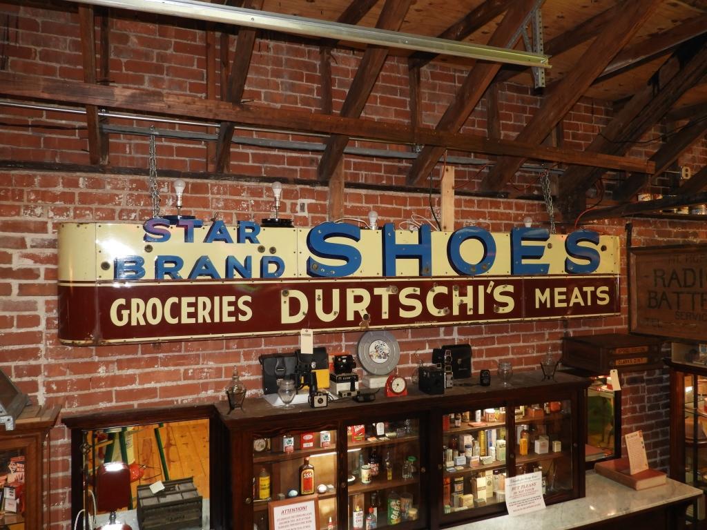 Star Brands Shoes sign "Durtschi's Groceries Meats