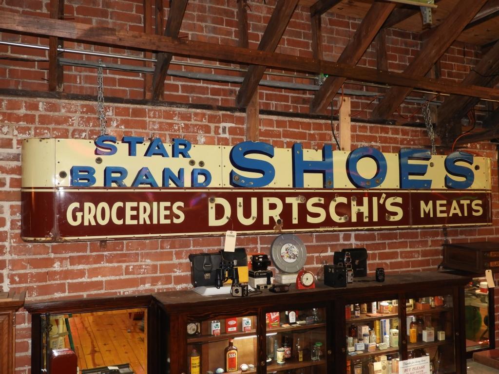 Star Brands Shoes sign "Durtschi's Groceries Meats