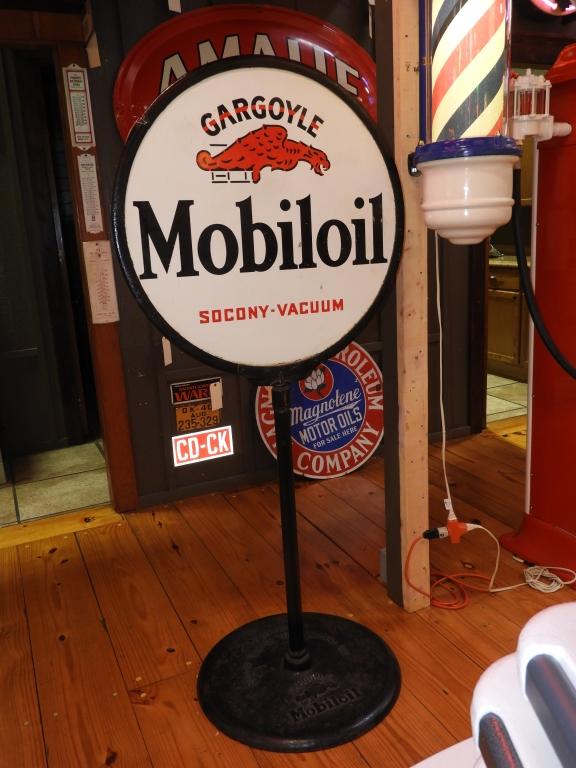 Mobil Oil lollipop curb sign w/ gargoyle