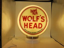 Wolf head w/ wolf head, 13 1/2”