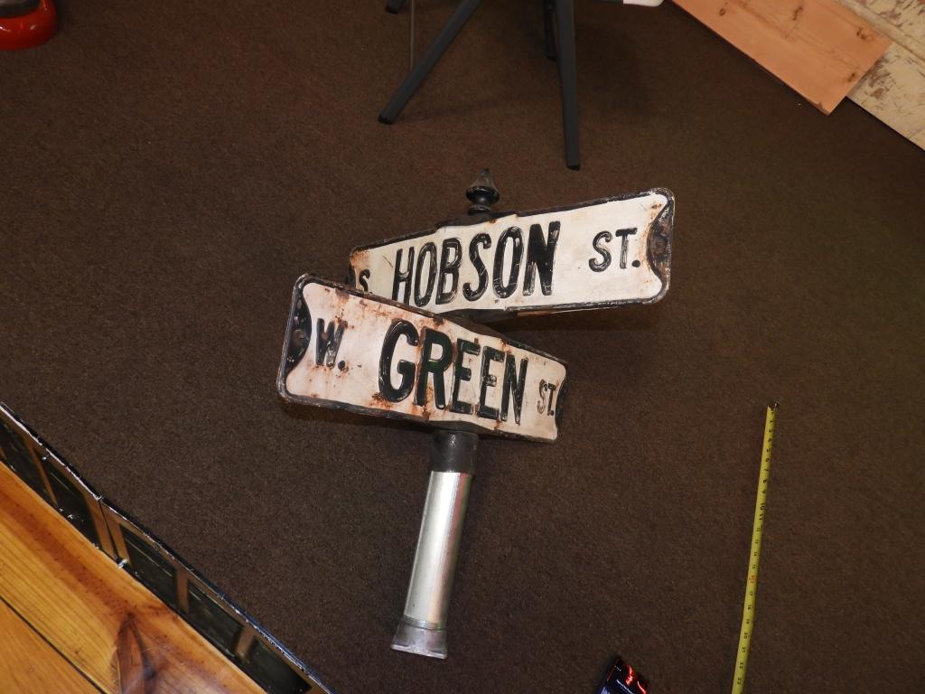 Double street sign, 24"x6" S. Hobson St., W. Green