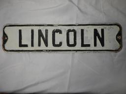 Stamped steel street sign "Lincoln" 24"x6"