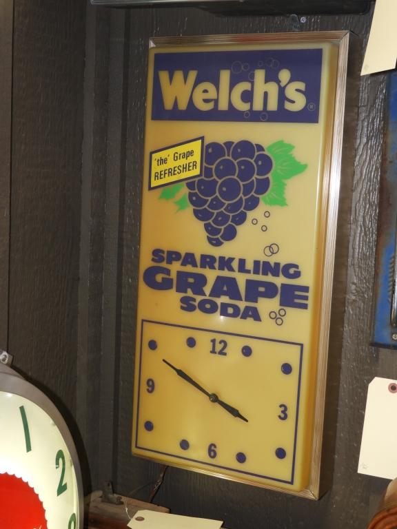 Welch's Sparkling Grape Soda clock, 24"x25"