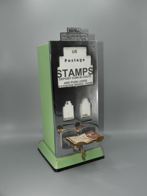 Shipman postage stamp machine, nickel & dime, 15"T