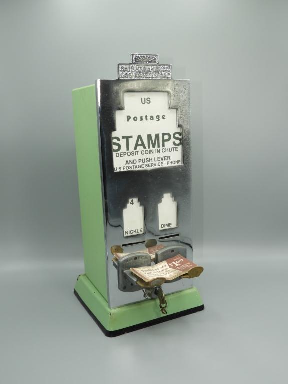 Shipman postage stamp machine, nickel & dime, 15"T