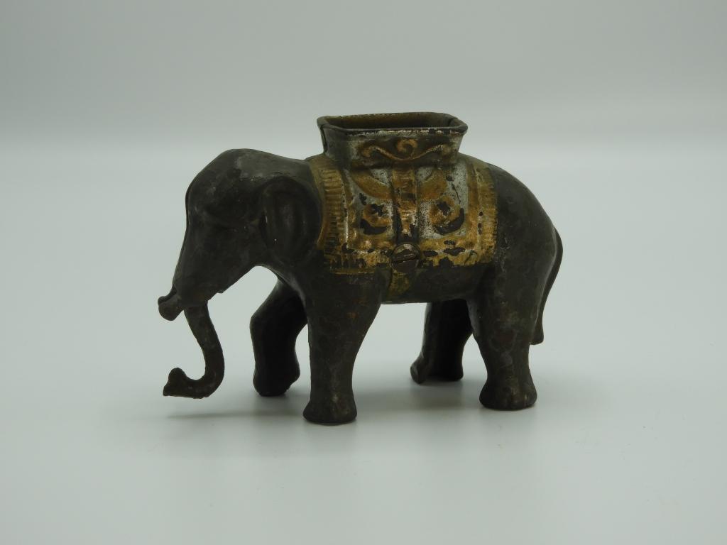 Cast iron elephant bank w/ swinging trunk