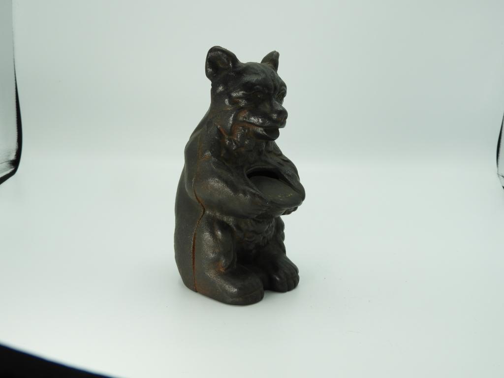 Unusual cast iron bear bank, 3 1/2"Wx6 1/2"T