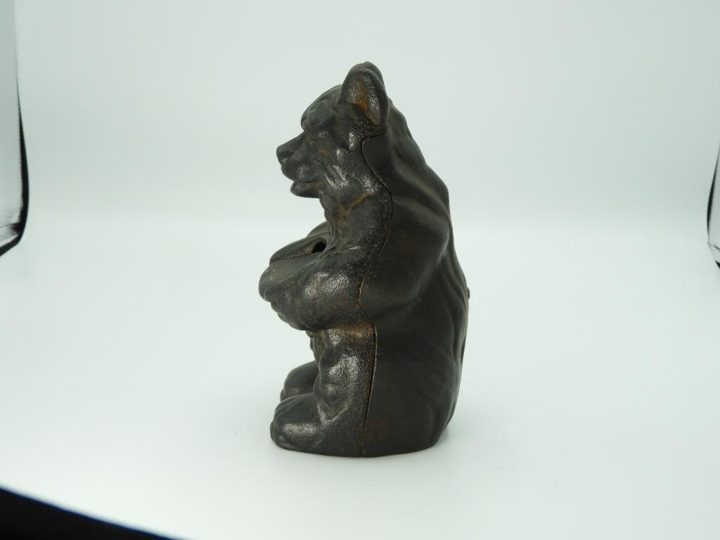 Unusual cast iron bear bank, 3 1/2"Wx6 1/2"T