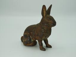 Cast iron bunny rabbit bank, 5"Wx5"T