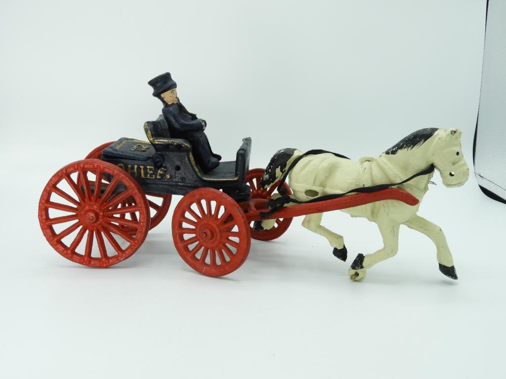 Cast iron police department horse drawn buggy, 13"