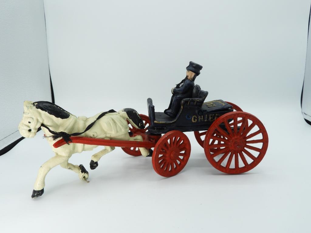 Cast iron police department horse drawn buggy, 13"