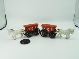 2 cast iron ice wagons, 7"Lx3"T