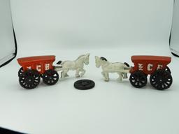 2 cast iron ice wagons, 7"Lx3"T