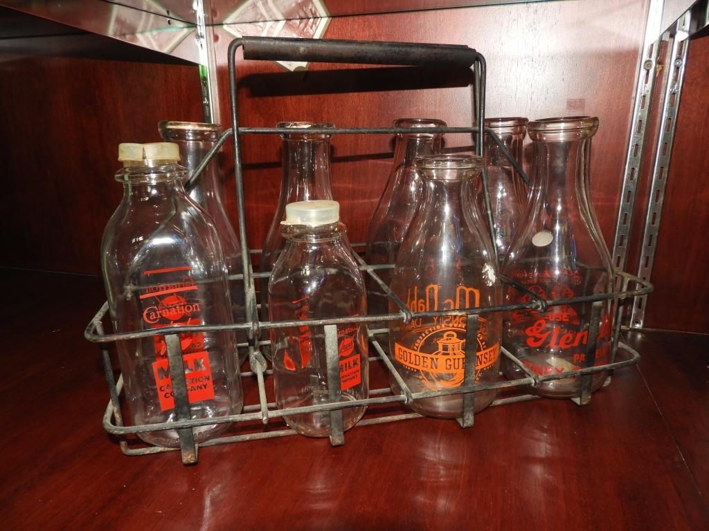 8 bottle wire milk bottle carrier w/ bottles