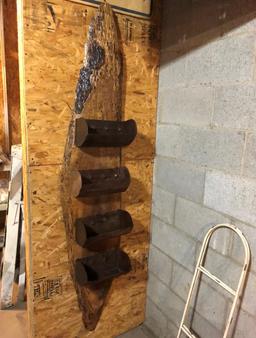 Wood shelf w/ metal auger cups for shelves