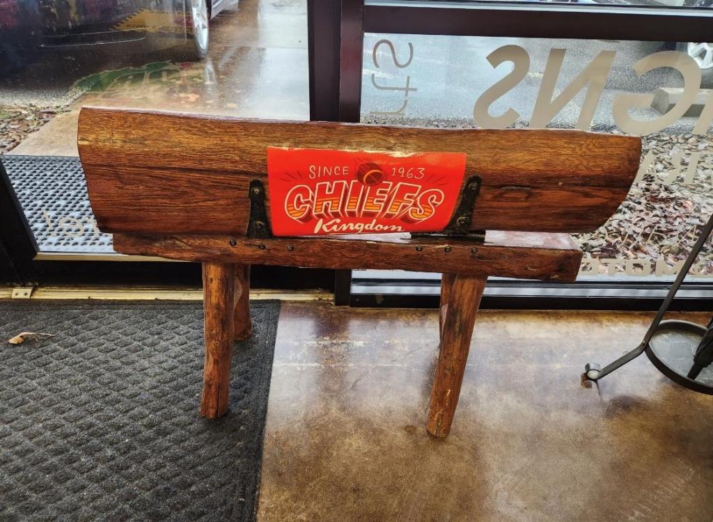 Custom Kansas City Chiefs hinged foldable heavy oak bench, 4'x3'